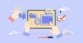 Interactive learning and study using website tiny person neubrutalism concept