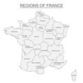 Interactive map of metropolitans French regions on white background