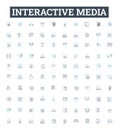 Interactive media vector line icons set. Interactive, Media, Online, Games, Multimedia, Animation, VR illustration