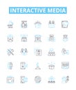 Interactive media vector line icons set. Interactive, Media, Online, Games, Multimedia, Animation, VR illustration