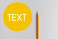 An interactive photo composition of an orange pencil, circle and space for creative thinking text is used for presentation in