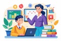 An interactive session where a tutor assists a student in math using a laptop and educational tools Online math tutoring with flat Royalty Free Stock Photo
