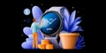 Interactive Smartwatch Displaying Budgeting Alerts and Glowing Finance Insights in 3D Royalty Free Stock Photo