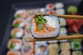 Interactive Sushi Selection with Chopsticks Royalty Free Stock Photo