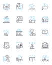 Interactive teaching linear icons set. Engaging, Innovative, Responsive, Collaborative, Dynamic, Experiential, Adaptive