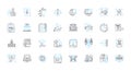 Interactive teaching linear icons set. Engaging, Innovative, Responsive, Collaborative, Dynamic, Experiential, Adaptive