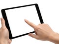 Interactive technology usage with touchscreen device Royalty Free Stock Photo