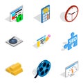 Interactive video icons set, isometric style