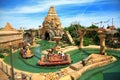 Interactive water attraction Angkor in the theme park Port Aventura in city Salou, Catalonia, Spain.