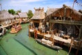 Interactive water attraction Angkor in the theme park Port Aventura in city Salou, Catalonia, Spain.