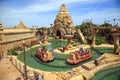 Interactive water attraction Angkor in the theme park Port Aventura in city Salou, Catalonia, Spain.