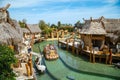 Interactive water attraction Angkor. Theme park Port Aventura in city Salou, Spain.