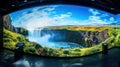 Immersive Waterfall Projection Display in Modern Exhibit Hall Royalty Free Stock Photo