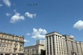 Interceptor fighters MiG-31K in the skies over Moscow during the parade dedicated to the 75th anniversary of Victory in the Great