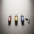 Interchangeable screwdriver bits are positioned one of which is an angled Royalty Free Stock Photo