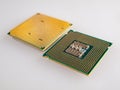 Interchangeable silicon microprocessors for desktop, server, laptop, cpu surface with contacts for installation in the motherboard Royalty Free Stock Photo