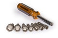 Interchangeable sockets set of nut driver, closeup in selective focus