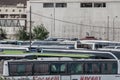 Intercity coaches and buses parked on a parking lot, waiting to start services in the Belgrade bus station