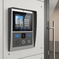 Intercom panel with a touchscreen display and keypad for building access Royalty Free Stock Photo