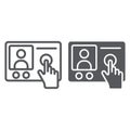 Intercom telephone line and glyph icon, communication and electronic, phone sign, vector graphics, a linear pattern on a