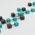 Interconnected black and teal cubes arranged on a white surface, resembling a Royalty Free Stock Photo