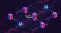 Interconnected blockchain nodes are represented as cubes, linked by digital circuit Royalty Free Stock Photo