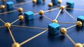 Interconnected blue and gold cubes, a 3d abstract network design in modern digital art graphics Royalty Free Stock Photo