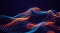 Interconnected blue and orange glowing particles forming a digital wave surface abstract Royalty Free Stock Photo