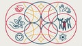Interconnected circles design, abstract pattern and geometric background vector design Generative AI