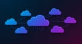 Interconnected cloud icons in blue and purple shades against a dark gradient Royalty Free Stock Photo