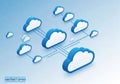 Interconnected cloud network visualization in a digital environment Royalty Free Stock Photo
