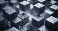 Interconnected cracked cubes form a complex geometric network in abstract digital art Royalty Free Stock Photo