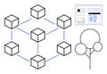 Blockchain data network with interconnected cubes, sidebar interface, and conceptual growth representation Royalty Free Stock Photo