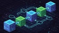 Interconnected cubes represent a blockchain network, depicted with blue Royalty Free Stock Photo