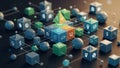 Interconnected cubes and spheres, symbolizing data and technology Royalty Free Stock Photo