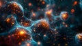 Interconnected Cyber Cells and Neural Connections in a Tech-Themed Abstract Background. Concept