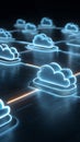 Interconnected digital clouds illuminating a sleek network of seamless data flow Royalty Free Stock Photo