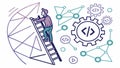 Interconnected Gears and Lines, System Processes, vector design Generative AI Royalty Free Stock Photo