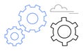 Interconnected Gears in Minimalist Style with Cloud for Productivity and Collaboration Concepts Royalty Free Stock Photo