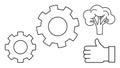 Interconnected Gears, Tree, and Thumbs-Up Highlighting Sustainability and Cooperation Royalty Free Stock Photo