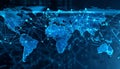 Interconnected Global Networks: An Interactive Digital World Map Featuring Networked Nodes Royalty Free Stock Photo