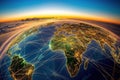 Global Network: Interconnected World, Nodes Symbolize Unity, Digital Globalization, Abstract World Map, Technology