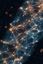 Interconnected glowing network. Complex system of linked points and lines. Data structure. Abstract artificial neural networks on Royalty Free Stock Photo