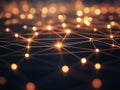 Interconnected glowing nodes and lines forming a digital network, symbolizing the flow of data in a futuristic cyber environment
