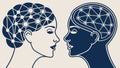 Interconnected Human Heads for Communication, Dialogue and Ideas, vector design Generative AI Royalty Free Stock Photo