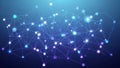 Interconnected lines and glowing nodes against a dark blue gradient back Royalty Free Stock Photo