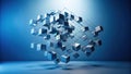 Interconnected metallic cubes suspended in a blue environment a conceptual representation of networked systems and data flow. Royalty Free Stock Photo
