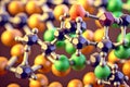 Interconnected multi-colored models molecule closeup on yellow background
