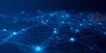 Interconnected Network of Blue Nodes and Lines on Dark Background: Abstract Data Visualization, Futuristic Technology, Digital Royalty Free Stock Photo