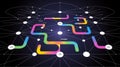 Interconnected network of colored pathways and nodes Royalty Free Stock Photo